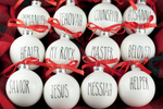 Names of God, Farmhouse, Ornaments, Set of 12, Scripture, Christmas, Winter White